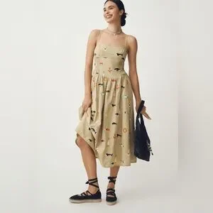 maeve sleeveless collared drop waist midi dress Women's Maeve A-line Plunge Neck Woven Cotton Midi Dress S/M/L/Customize White/Black Geometric/Plain MEAN BLVD M / White / Geometric main image 1